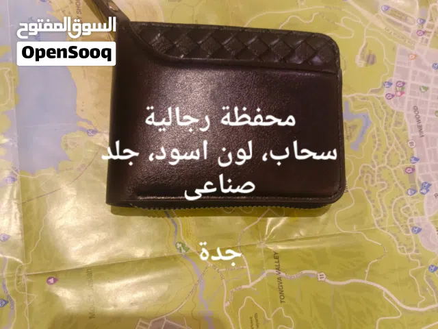 محفظة رجالية سحاب، اسود، جلد صناعي