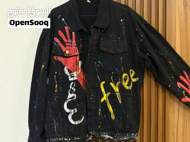 Black Graphic Denim Jacket Size 2XL