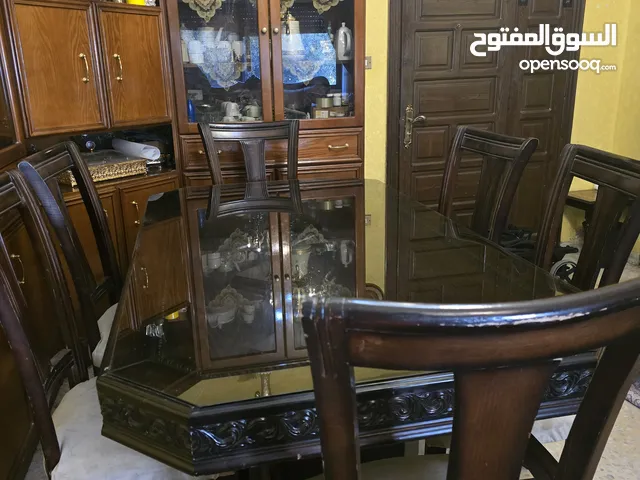 طاولة سفرة 6 مقاعد لون بني داكن