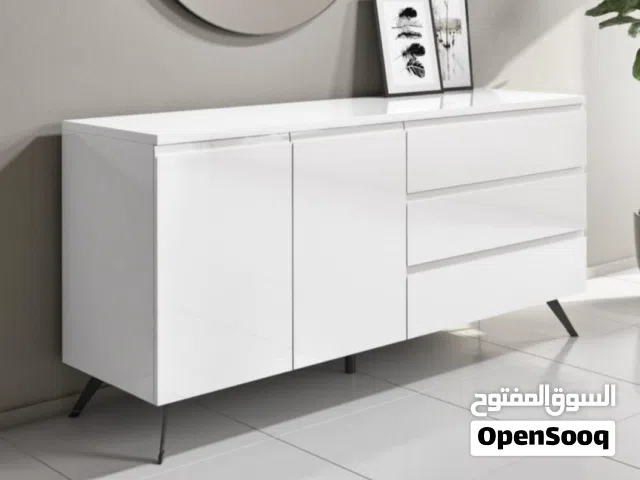 Large White High Gloss Sideboard with Drawers خزانة جانبية كبيرة بيضاء لامعة مع أدراج