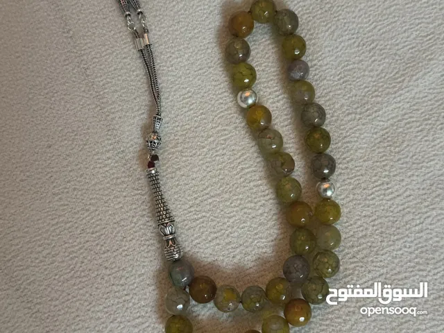 مسباح فاخر من حجر العقيق “وريد التنين البني” مع فضة أصلية