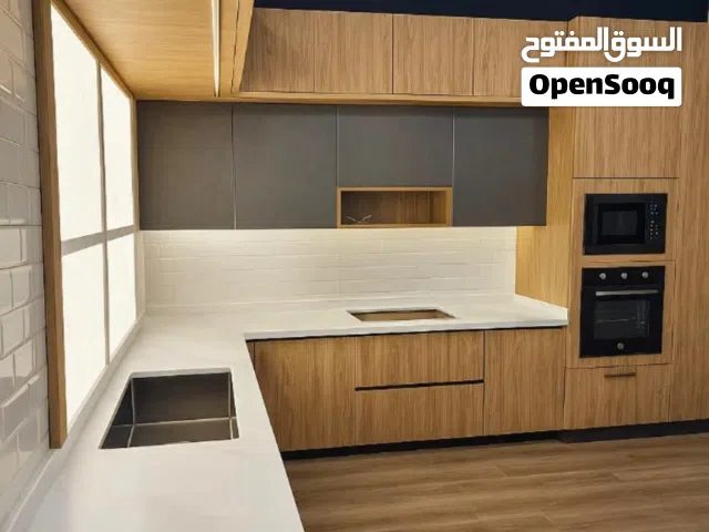 تفصيل المطبخ ألمنيوم صاج خشب مع الرخام