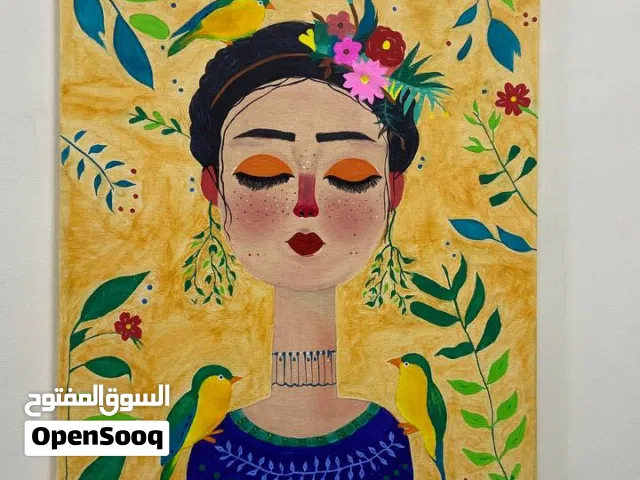 لوحة فنية بطابع انثوي حيوي ولطيف مناسب للإهداء والاقتناء لديكور الغرف والمنزل