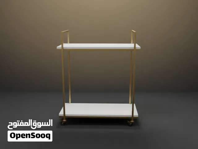 عربة تقديم مودرن بطابقين لون أبيض وذهبي واسود- بسعر التصفية الشاملة