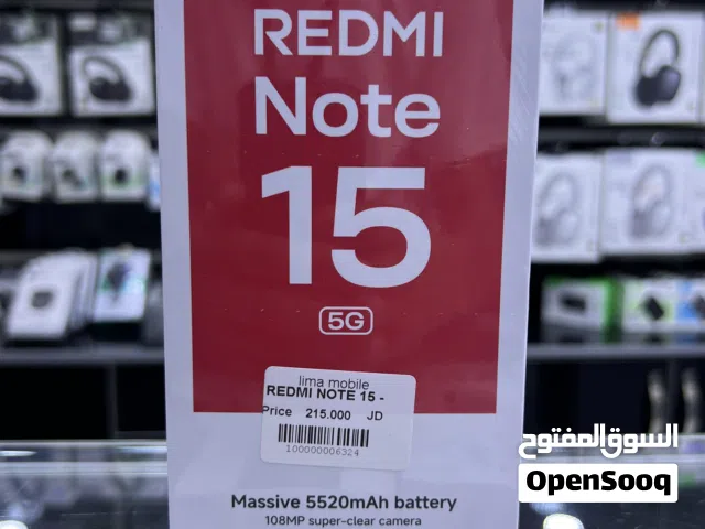 REDMI NOTE 15 (5G) (256/8RAM) متوفر جديد كلين بسعر مميز داخل ليما موبايل كفالة لوكيل الرسمي