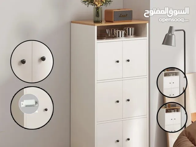 خزانة منزلية ب6 دفات باللون الأبيض مصنوعة من الخشب تحتوي على 6 دفات متعددة الاستخدام