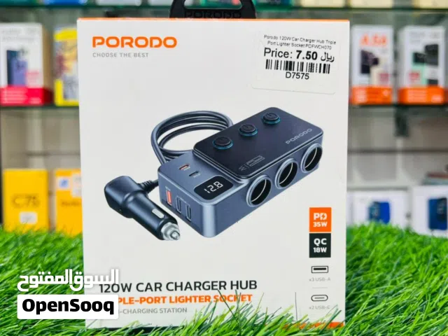 Porodo 120W Car Charger Hub Triple-Port Lighter Socket - Dark Gray - PDFWCH070DG