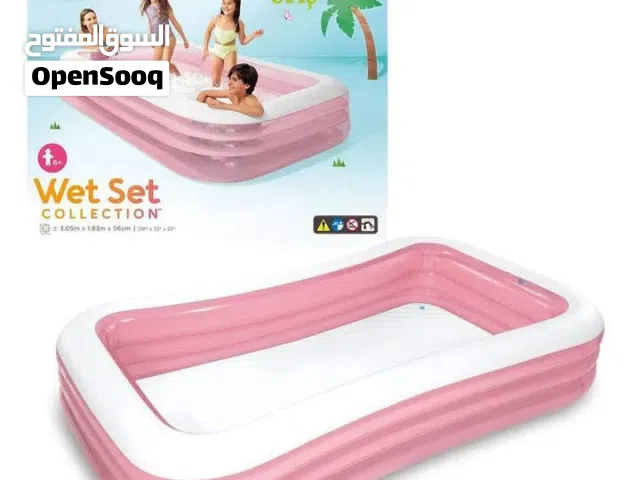 وصل الفخم بركة سباحة انتكس 3 حلقات العملاقة العائلية 3.05 متر مع منفاخ يدوي لون زهري