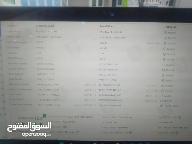 Apple iPad pro 4 128 GB in Zarqa