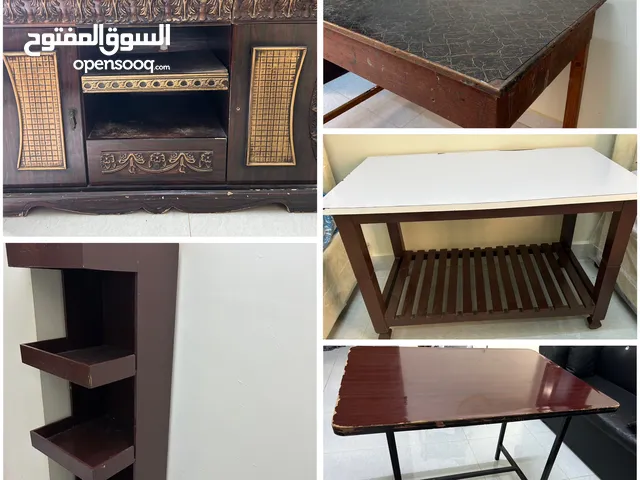 Set of 4 Tables and a book shelf.   If wanted sold separately/تباع منفصلة/
