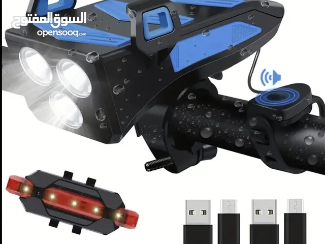 للبيع مجموعة اضاءة دراجة قابلة للشحن ضوء امامي و خلفي و هرن بالون الاحمر متوفر