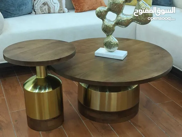 طاولات وسط خشبية عالية الجودة مصنوعه من خشب الزان الصلب ونحاس