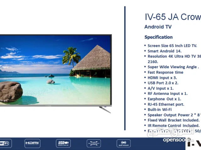 شاشة 65 انش Smart 4K اي فيو سمارت مع كفالة الوكيل الرسمي وقاعده جداريه بأفضل سعر بالمملكه