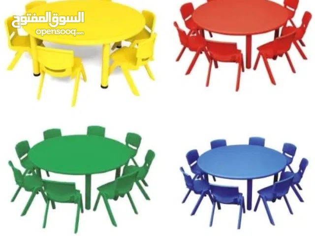 طاولة بلاستك فايبر عظم  اطفال رجلين حديد مقاس 110 سم ارتفاع 50 سم لون ازرق احمر