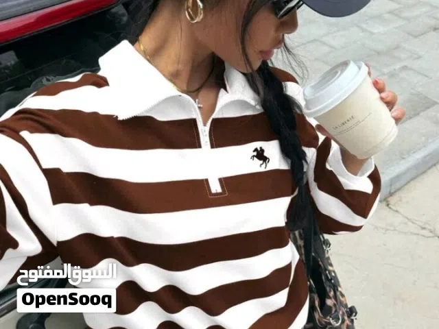 بلوزة نسائية بياقة عالية وسحاب وأكمام طويلة بتصميم فضفاض وبخطوط، ملابس خريفية وشتوية