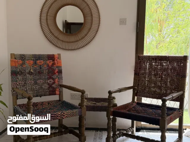 2 Handmade Wooden Armchairs with Matching Side Table for Sale
