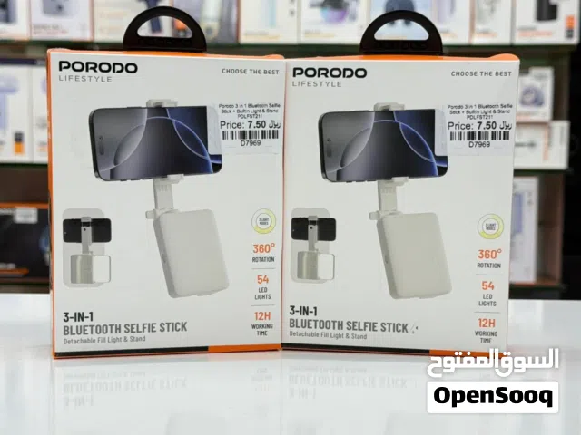 Porodo Lifestyle 3-in-1 Bluetooth Selfie Stick with Detachable Fill Light and Stand