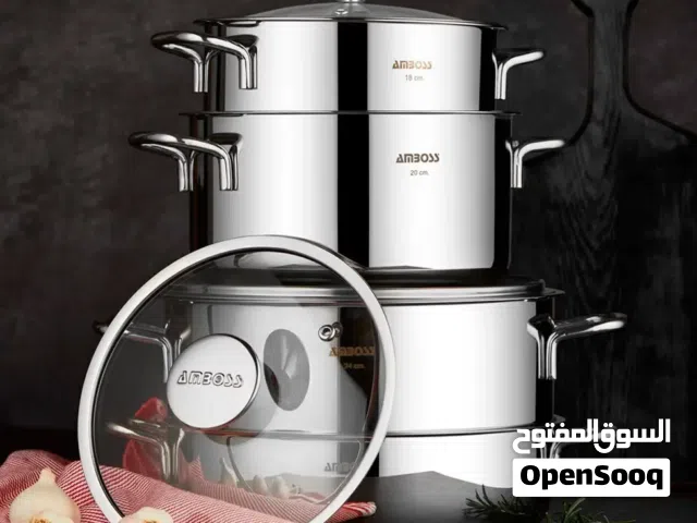 Amboos Cool 8 Piece Stainless Steel Cookware Set. Made in Turkey.