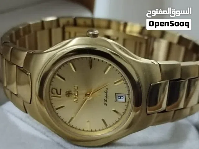 ساعة سويسرية فاخرة مطلية ذهب قراط 22 جديدة أصلية