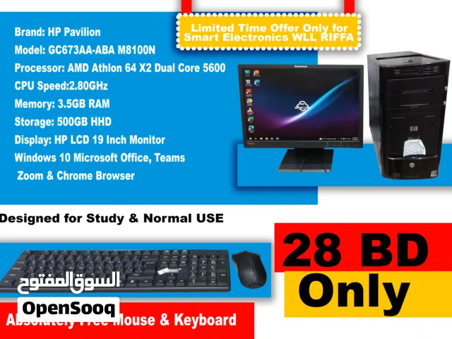 HP Computer sets Dual Core 5600 2.80Ghz 3.5GB Ram 500HHD 30BD Only limited time offer