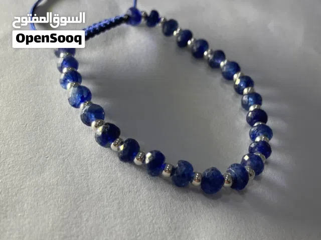 Natural Blue Sapphire Bracelet with Silver سوار ياقوت أزرق طبيعي مع فضة