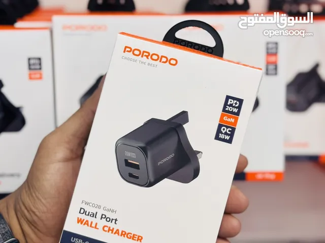 PORODO DUAL PORT WALL CHARGER  شاحن USB-C 20w USB-A 18w