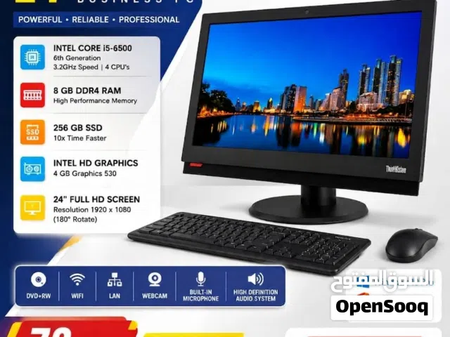LENOVO Core i5 6th Gen All In One Computer Set 24 Full HD Display 8GB RAM 256GB SSD OS 10 Pro Ready