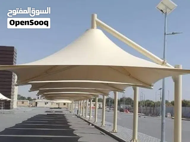سقائف هرمية ثابته بهيكل حديد مدور 2 انج وبوري للاعمده قياس 6 انج. والقماش نسيجي مواصفات تركية