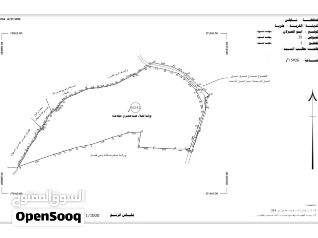 قطعة أرض للبيع في قرية عقربا - نابلس