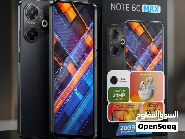 تلفون جديد Note 60 max رام 20 ذاكرة 128 متوفر توصيل لجميع الاردن.
