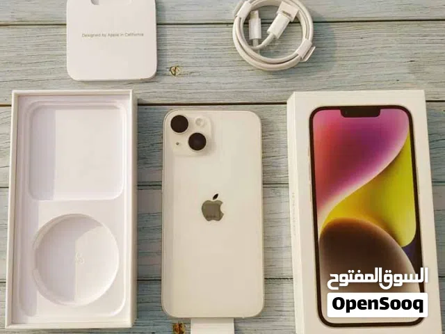 آيفون 14 لؤلؤي مع شاحن وسماعات، مستعمل بحالة ممتازة وذاكرة 128 جيجابايت