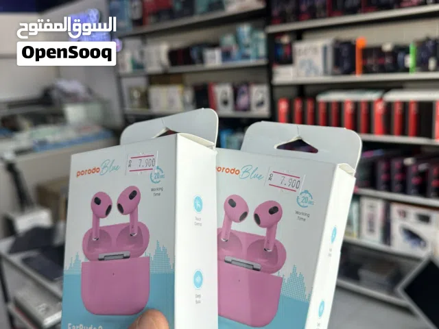 سماعات Porodo Blue لاسلكية Wireless Earbuds لون وردي شحن لاسلكي صوت نقي بطارية طويلة مناسبة للجوال