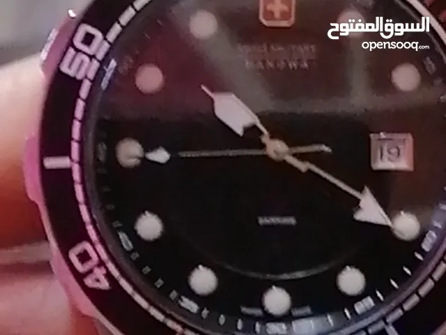 سويس ملتري هانوا كوارتز بطارية .. سير فضي مطعم بالاسود السعر 120الف