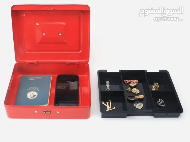 صندوق نقود ستيل مع قفل مفاتيح، عدد 2 منظم نقود معدني صغير مع صينية للنقود، صندوق تخزين النقود مع غطا