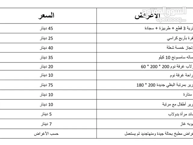 أغراض شقه عائلات للبيع بحاله ممتازه استخدام خمسه اشهر