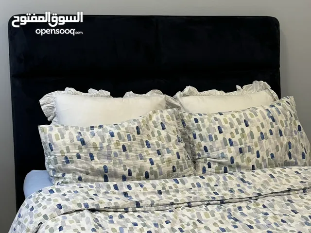 Double Bed with Blue Headboard & Mattress