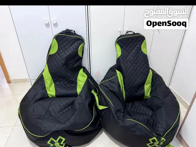 Pair of Black Green Quilted Bean Bag Gaming Chairs