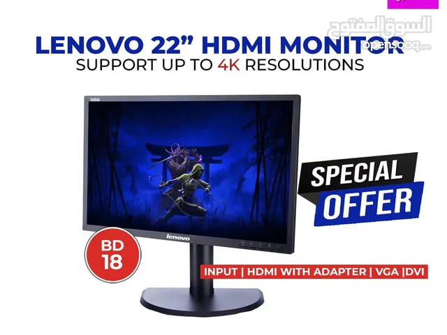 LENOVO 22" LED HDMI Monitor With HDMI Adapter -VGA -DVI Very Good