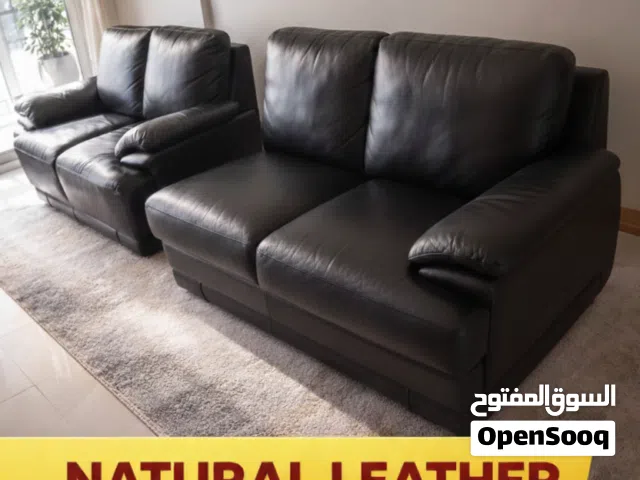 Luxury Natural Black Leather Sofa – 4 Seater