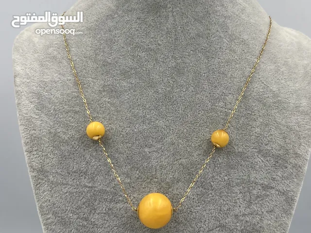 قلادة ذهب بكهرمان كلنغرادي نسائية -Women's 18k gold necklace with natural, untreated Clingard amber