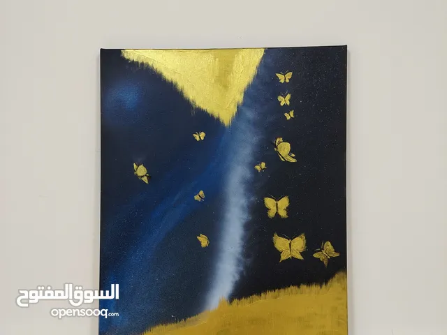 Butterfly painting Drawing arts canvas لوحة ديكور للمنزل فراشات مبهجة ذهبية