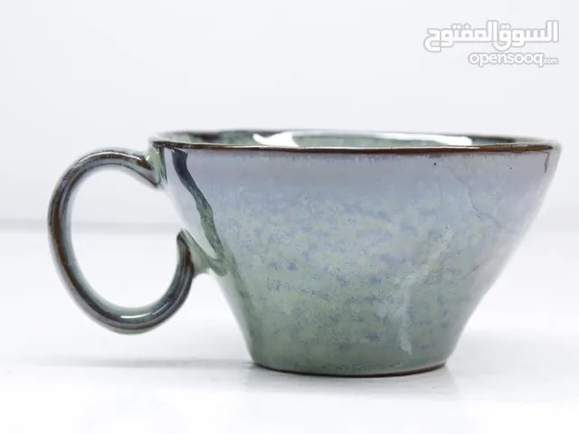 Ceramic Cortado and Espresso Cup, 177ml, (6oz) Grey-Blue Glaze, Curved Handle