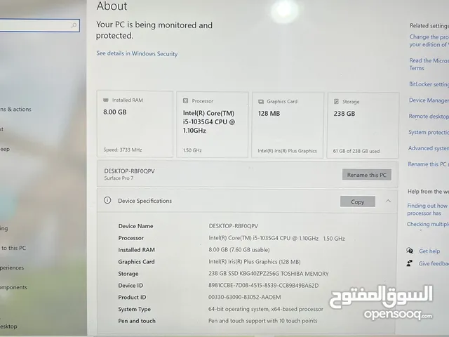 Microsoft Surface Pro 7 256 GB in Abu Dhabi