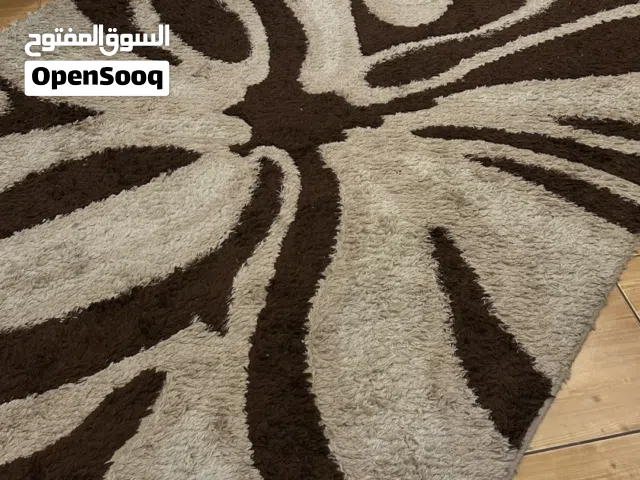Modern Shaggy Area Rug – Brown & Cream Abstract Design