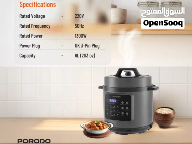 قدر ضغط كهربائي 1300 واط 6 لتر أسود بورودو Porodo Lifestyle Electric Pressure Cooker