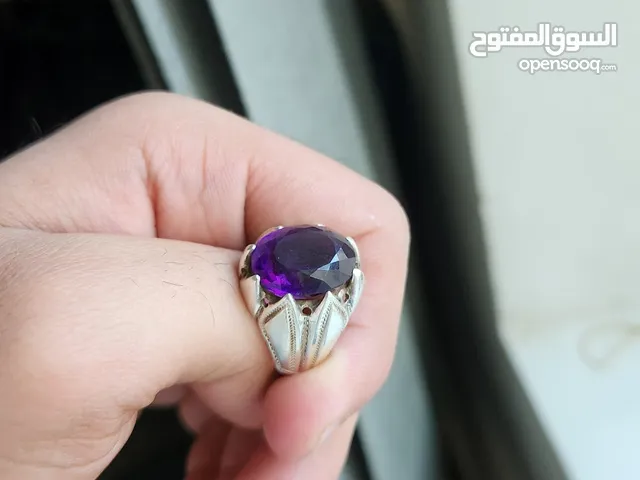 خاتم فضة شغل يدوي ممتاز مرصع بحجر الامتست الطبيعي