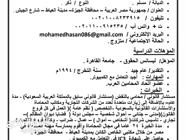 محمد حسن مستشار قانوني مصري