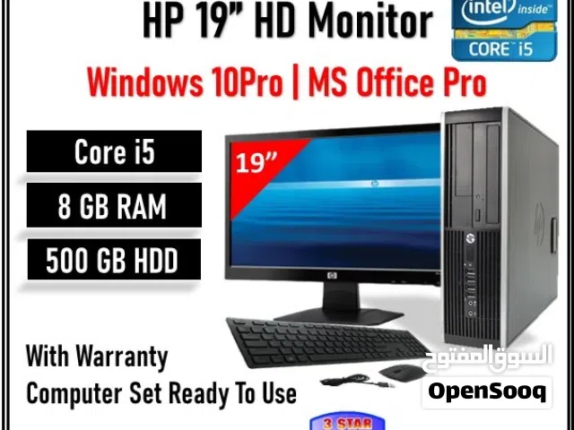 HP Core i5 3.1GHz Computer Set With 19" Monitor 8GB RAM 500GB HDD Ready To Use