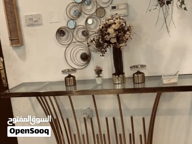 Luxury Gold Console Table with Glass Top  طاولة كونسول فاخرة باللون الذهبي مع سطح زجاج