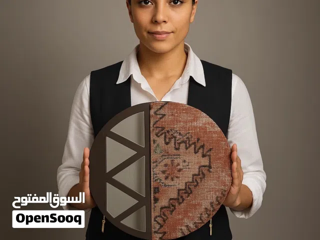 لوحة دیکوریتة  یدویة الصنع الإیراني_مزیج من السجاد الإیراني والمرآة الهندسیة